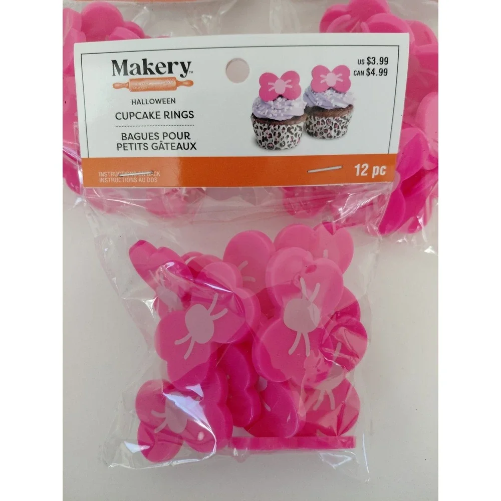 LOT of 3 Makery Halloween Cupcake Rings Spiders 36 total‎ PINK NEW